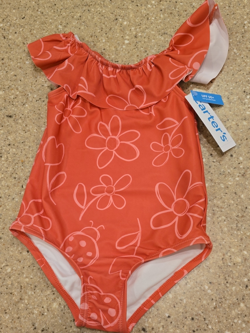 Carter's Coral Floral Ruffle Swimsuit